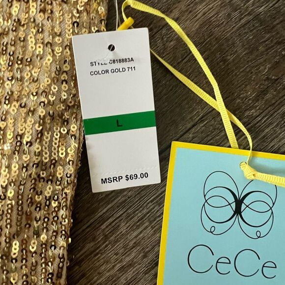 Cece V-Neck Sequin Lined Blouse- Size Large - Picture 4 of 8